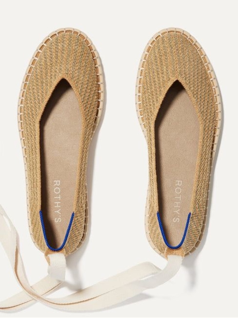 Rothy's Tan Knit Espadrille Ballet Flats with Blue Trim size 9.5